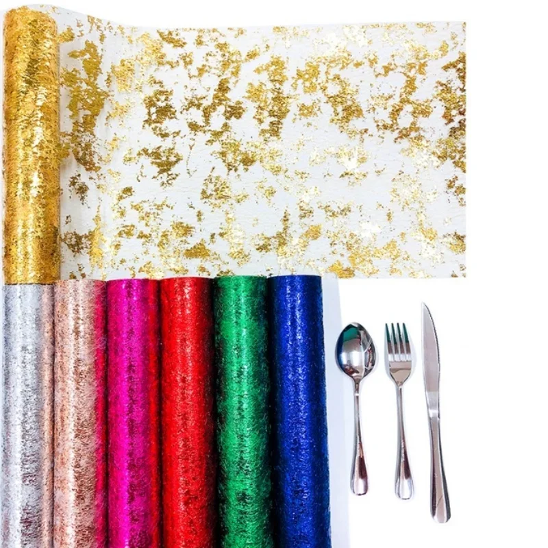 Gold Silver Glitter Mesh Table Runner Roll, Metallic Sequin Foil Thin Mesh for Wedding Christmas Birthday Party Decorations