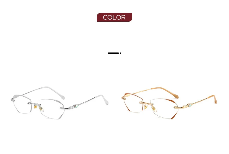 Neue Stil Feine Glitter Rahmenlose Rand-cut Lesebrille Anti-blau Licht Elegante Temperament frauen Lesebrille 189 – Detail 8
