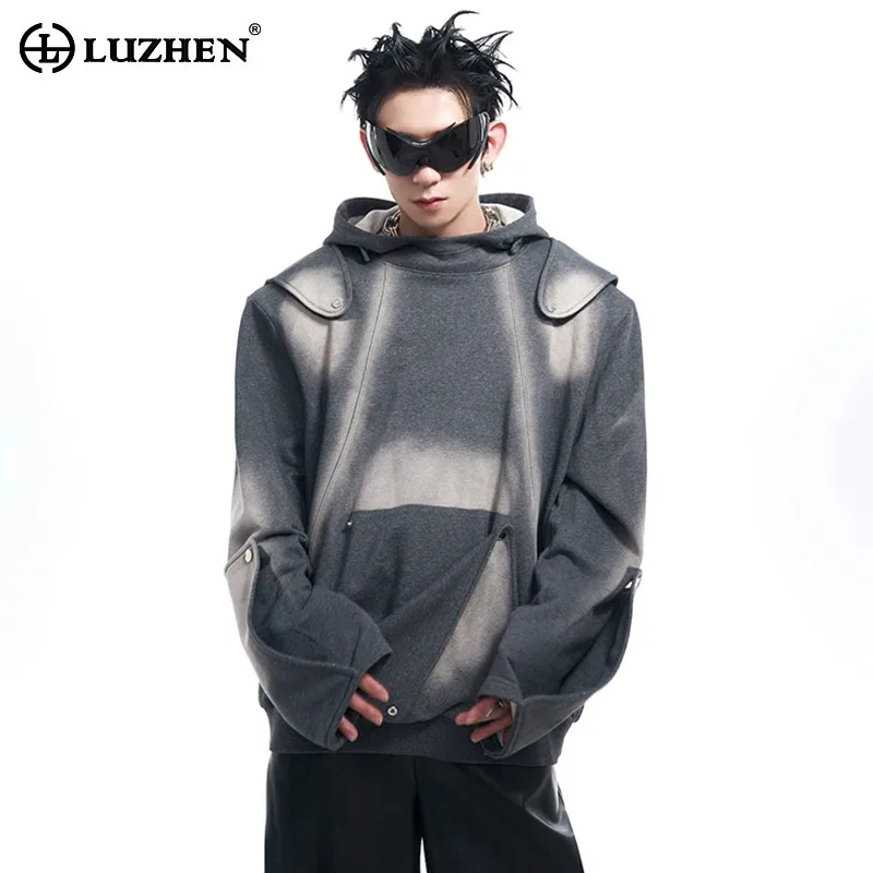 

LUZHEN Tie Dye Padded Shoulder Hooded Sweatshirt Autumn American High Street Trendy Personalized Men's Jackets Coats LZ5918