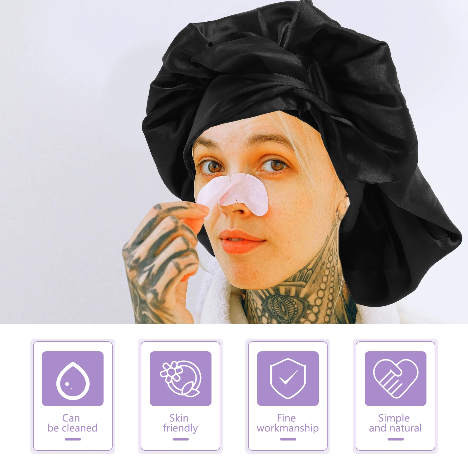 

Bath Streamer Colored Round Hat Women's Hats & Caps Silk Bonnet for Curly Hair with Tie Band