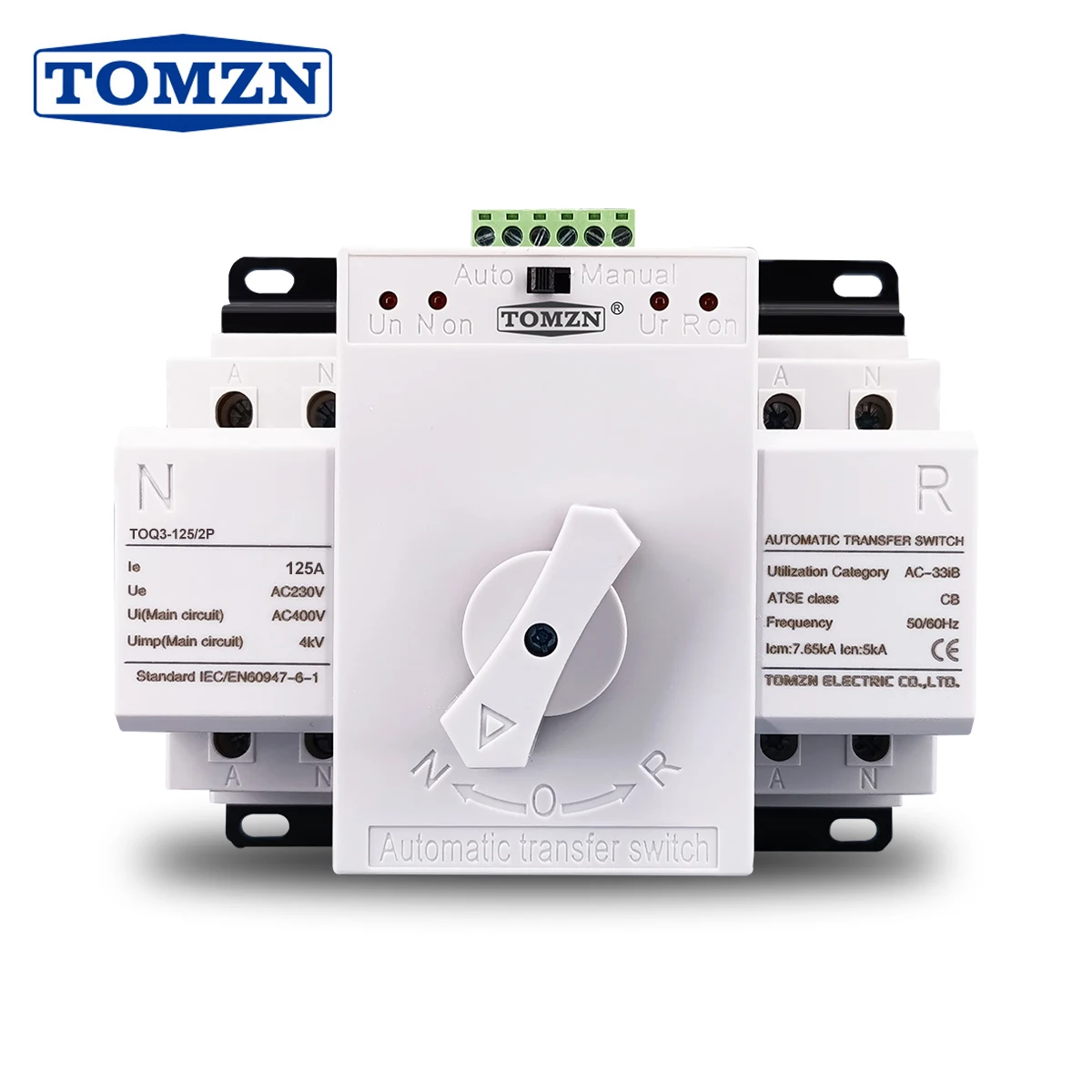 ATS 2P 125A 230V MCB type Dual Power Automatic transfer switch TOMZN TOQ3-2P/125 PV city power Generator