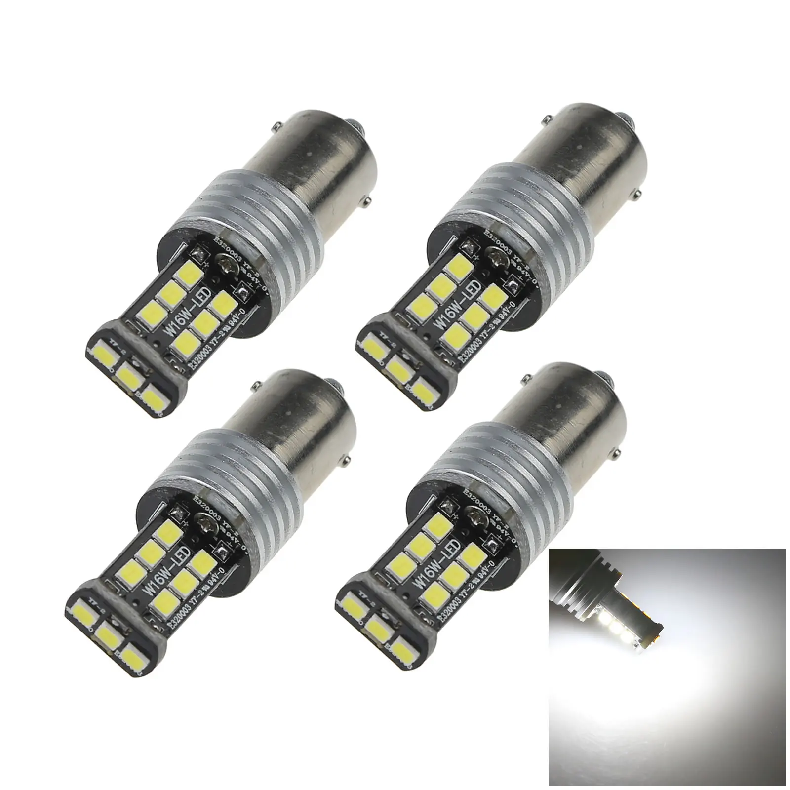 4x White AUTO 1156 Marker Lamp Single Light 15 Emitters 2835 SMD LED 1129 3497 D086-W