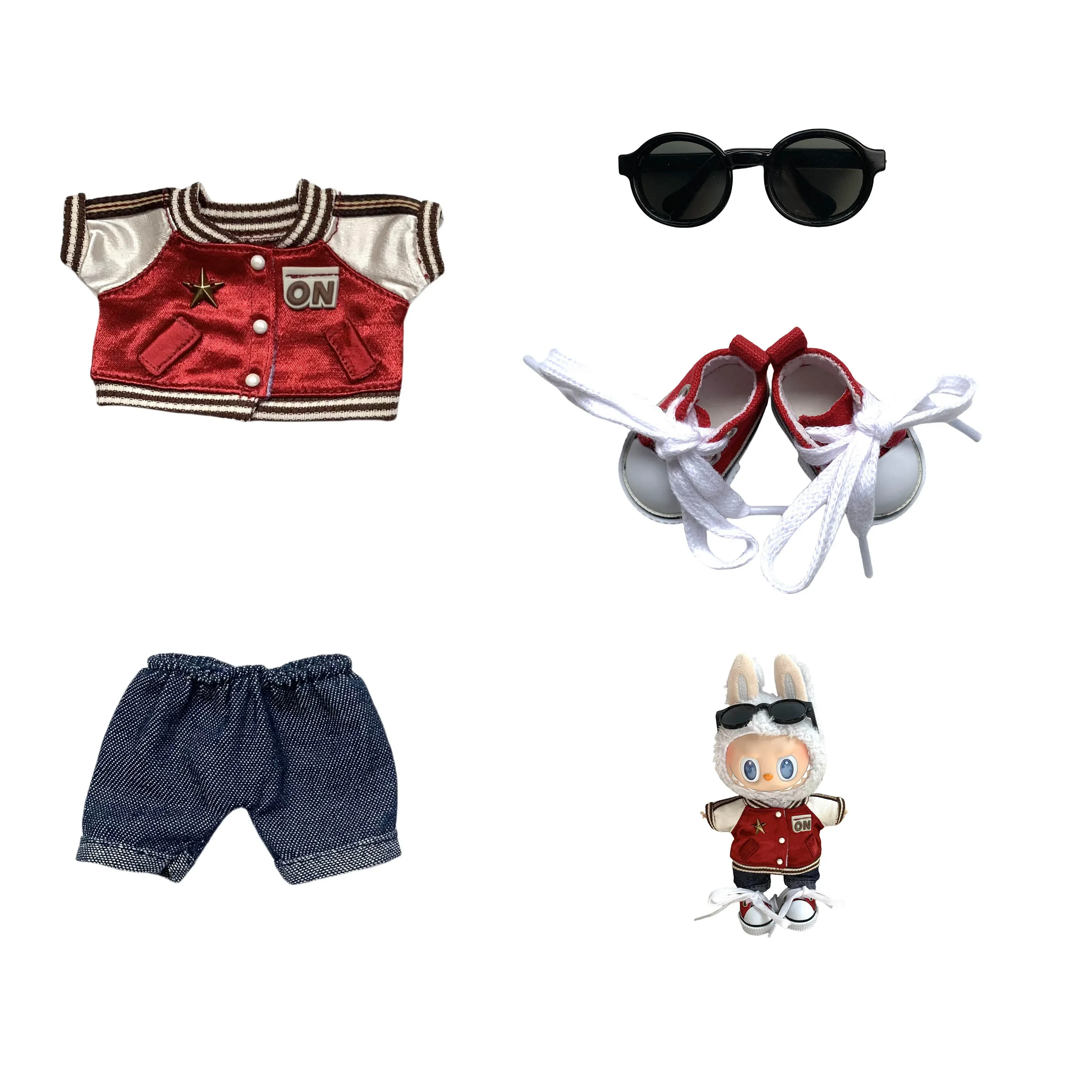 First and Second Generation for  Labubu Pendant Button Knitted Sweater Labu Hat Replacement Kit (Baseball Jersey + Pants)