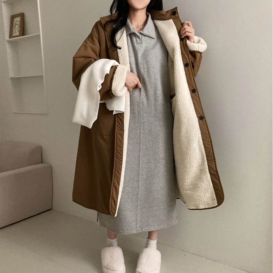 Cappotto invernale da donna vestibilità ampia double face in cotone Jaet coreano Sle College Faion Cappotto invernale lungo Sve lungo