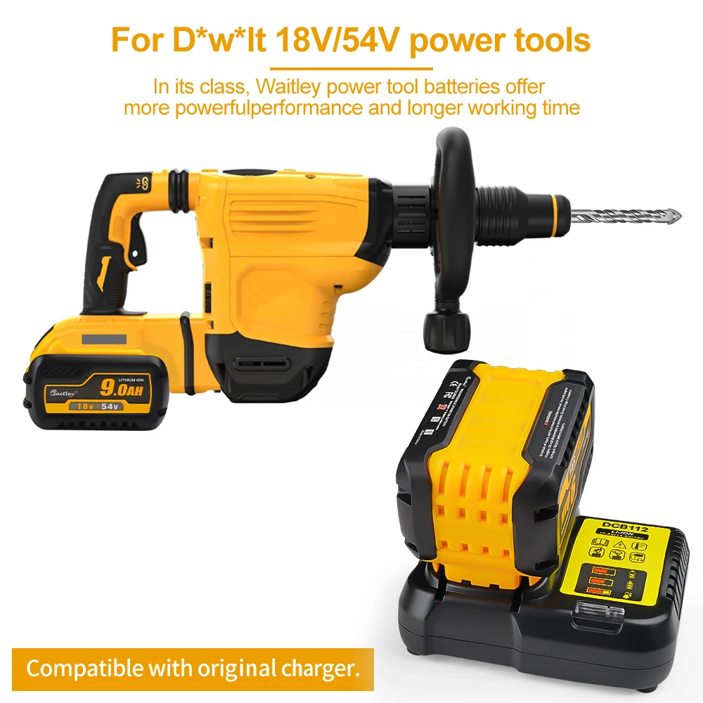 Waitley-bateria de lítio de substituição 18v, 54v, 6000 ah, dcb606 para dewalt max xr, 20v/60v, ferramenta vpower, mah