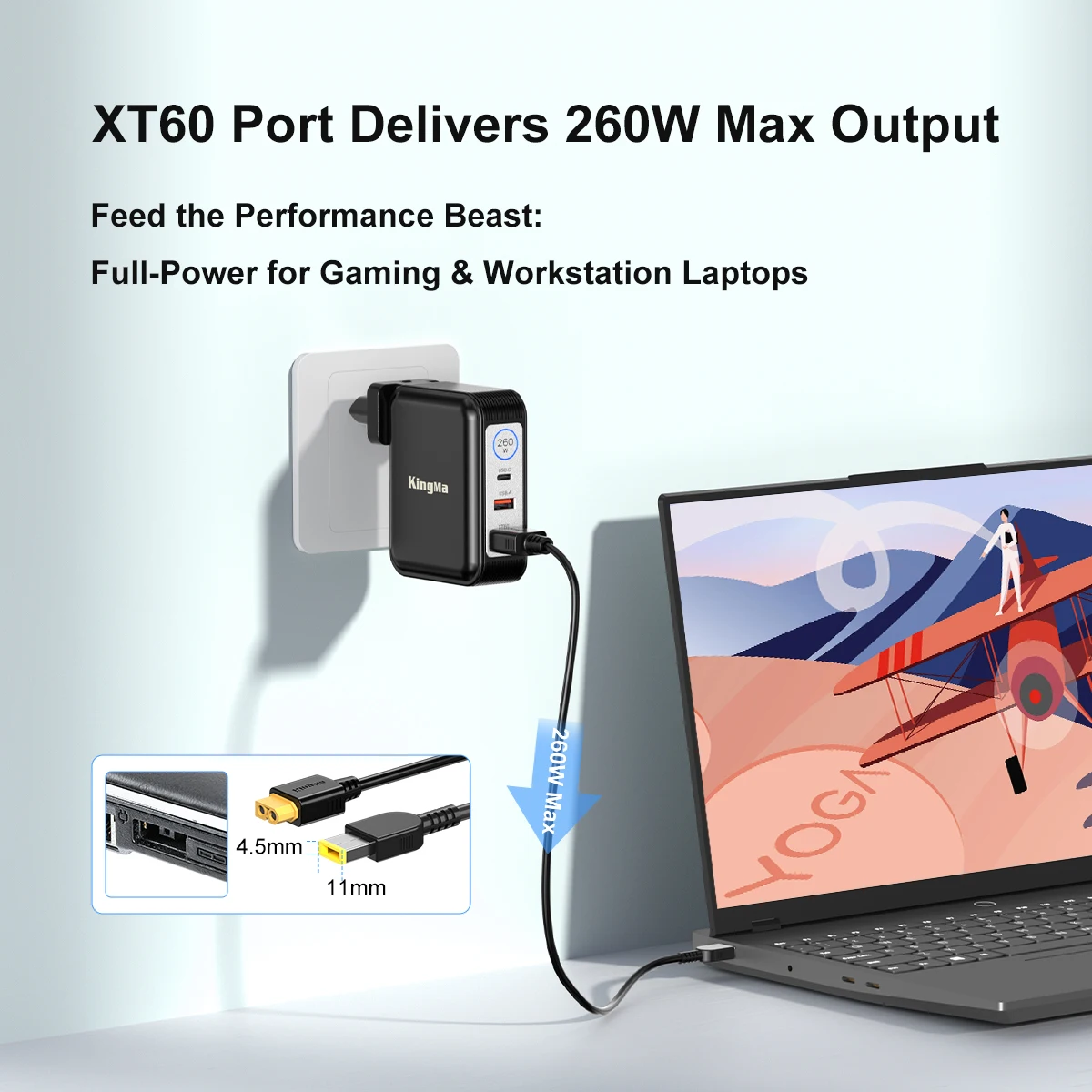 

Зарядное устройство GaN 260 Вт для Lenovo Legion 7i 5i Gen 9 Pro 5/7 ThinkPad P16 P15, портативный адаптер для игрового ноутбука, складной блок питания