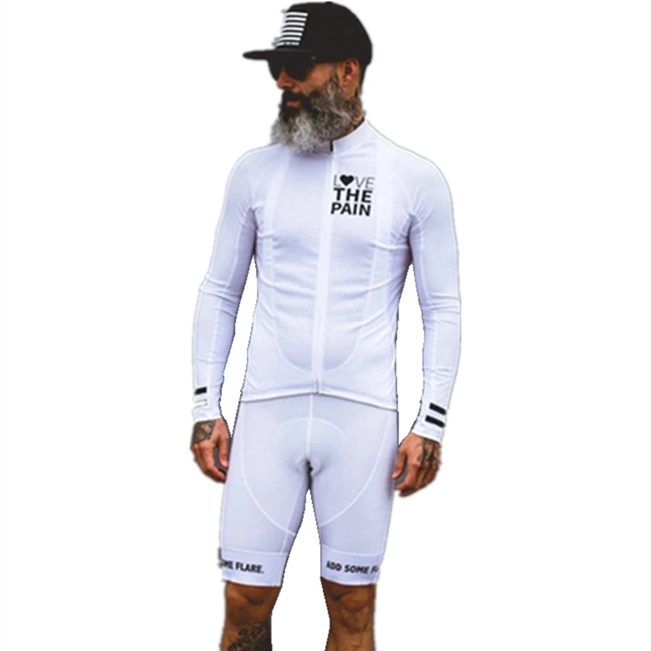 Love The Pain Men Cycling Jersey Set Spring Autumn Jacket Ciclismo Maillot Summer Thin Long Sleeve Tops Mountain Bike Wear Suits