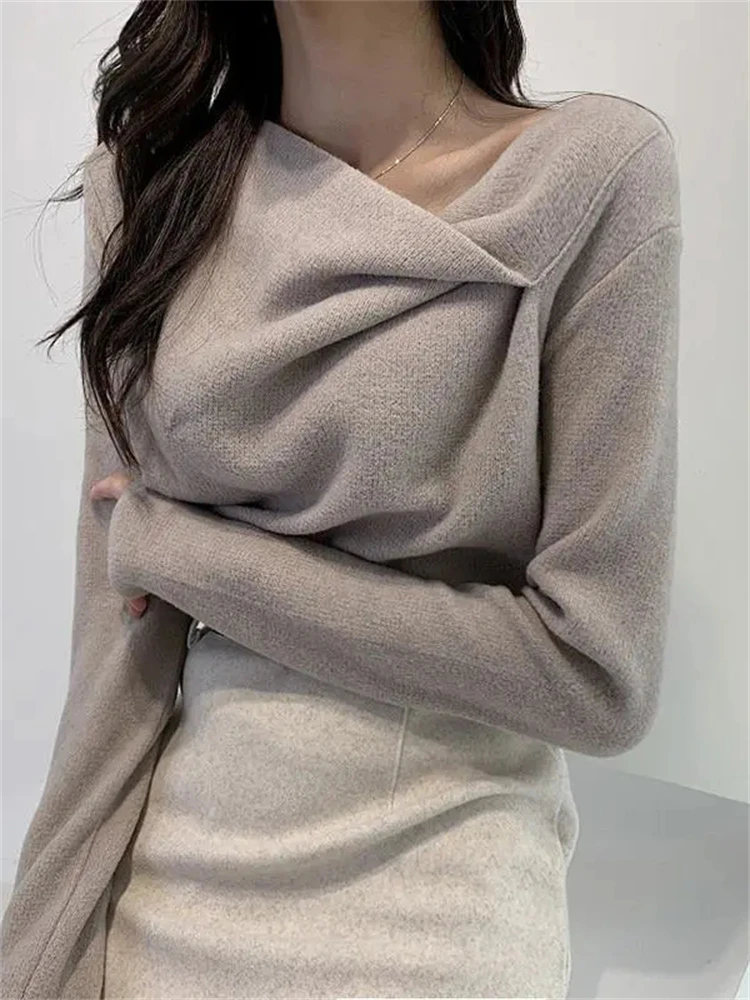 Thick Double-sided Velvet Irregular Sweater Slim Warm Knitted Tops Korean Fall Winter Pullover Women Design Bottoming Jumper