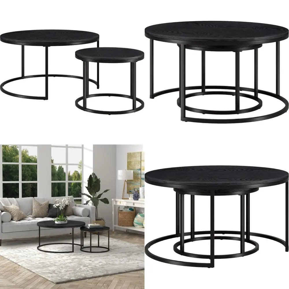 

Blackened Bronze and Black Grain MDF Top Watson Round Nested Coffee Table