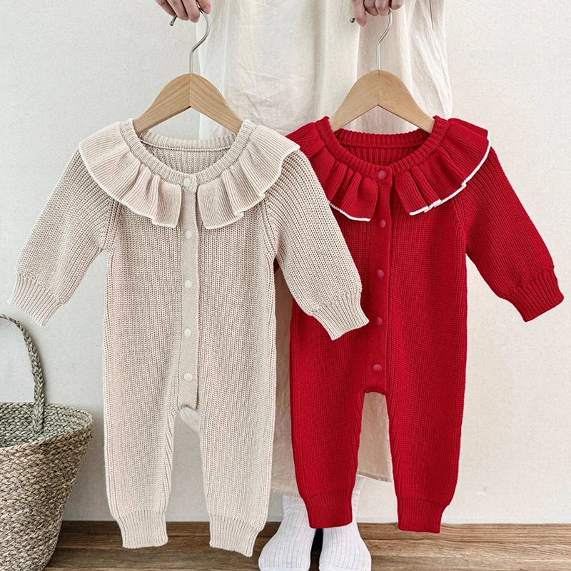 عيد الميلاد طقم قطعة واحدة للأطفال الخريف الرضع الحياكة الجولة الرقبة بذلة الوليد Sprog بلون البلوز رومبير الخريف سترة الموضة #2