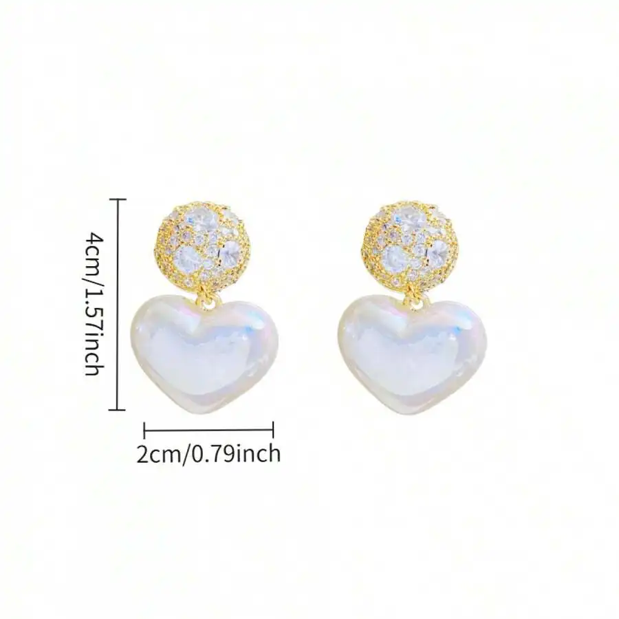 

2PCS Heart Shape Dangle Earrings With Crystal Ball Top For Women Fashion Jewelry