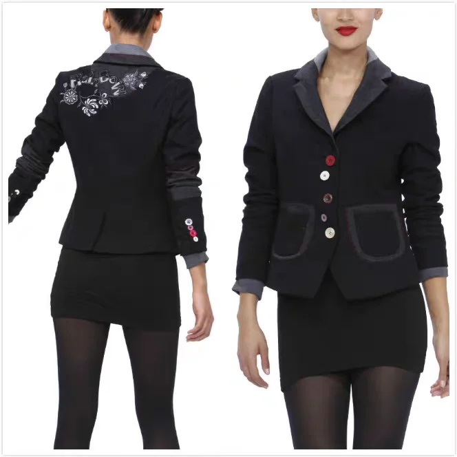 Foreign trade original single Spain uneven fashion wool sticker mother printed color button wool coat