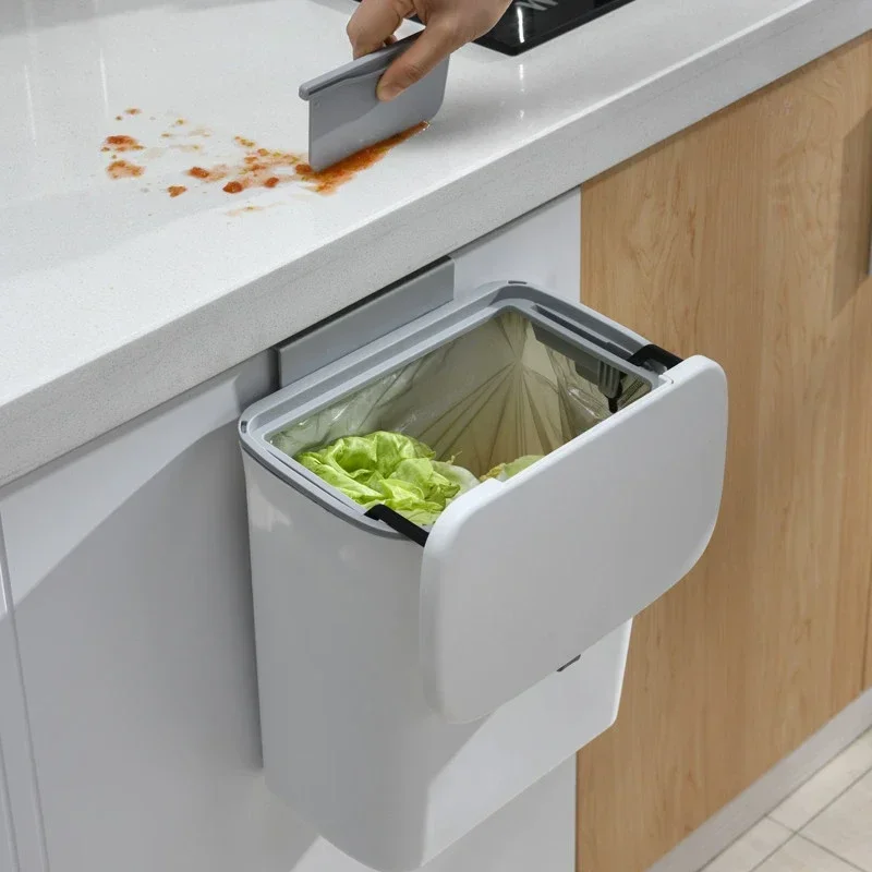 

7/9L Hanging Trash Can For Kitchen Large Capacity Kitchen Recycling Garbage basket Bathroom Wall Mounted Trash Bin with lid