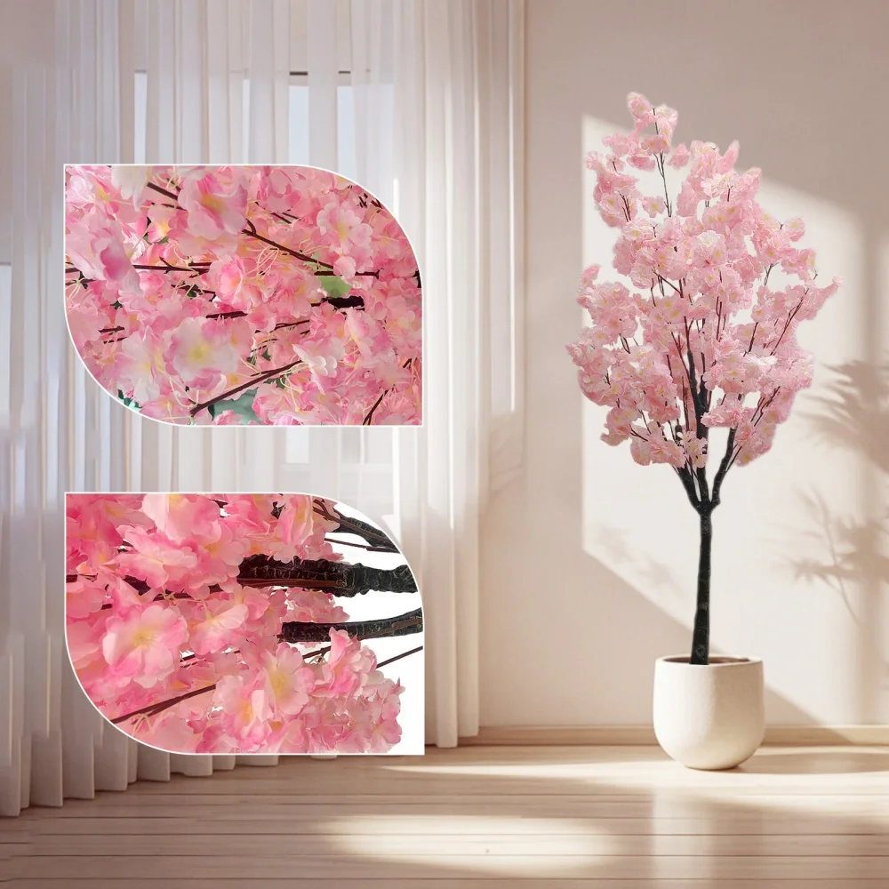 Cherry Blossom Artificial Tree 3.9ft/4.9ft/5.9ft Faux Cherry Blossom Flower Artificial Blossom Tree in Pot For Indoor Outdoor