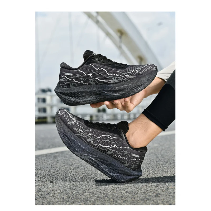 أحذية رياضية وترفيهية، أحذية رجالية، أحذية ماراثون كبيرة الحجم مبطنة بالهواء، مطاط منسوج لجميع المواسم، مقاومة للاهتراء، مضادة