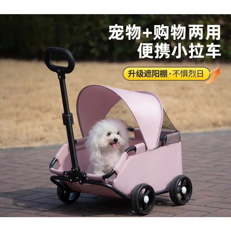 Small Pet Cart Dog Cat Teddy Baby Cart Out Small Pet Cart Lightweight Foldable Outdoor