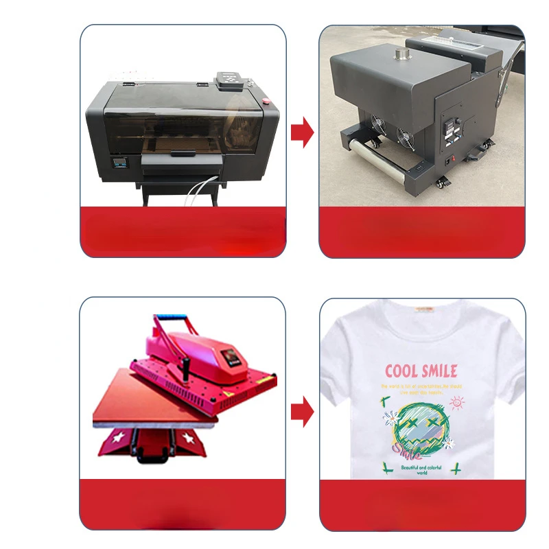 Popular Dual Heads Dtf Printer with Powder Shaking Machine and Dryer for Hat Short Sleeve T-shirt Pattern Printing