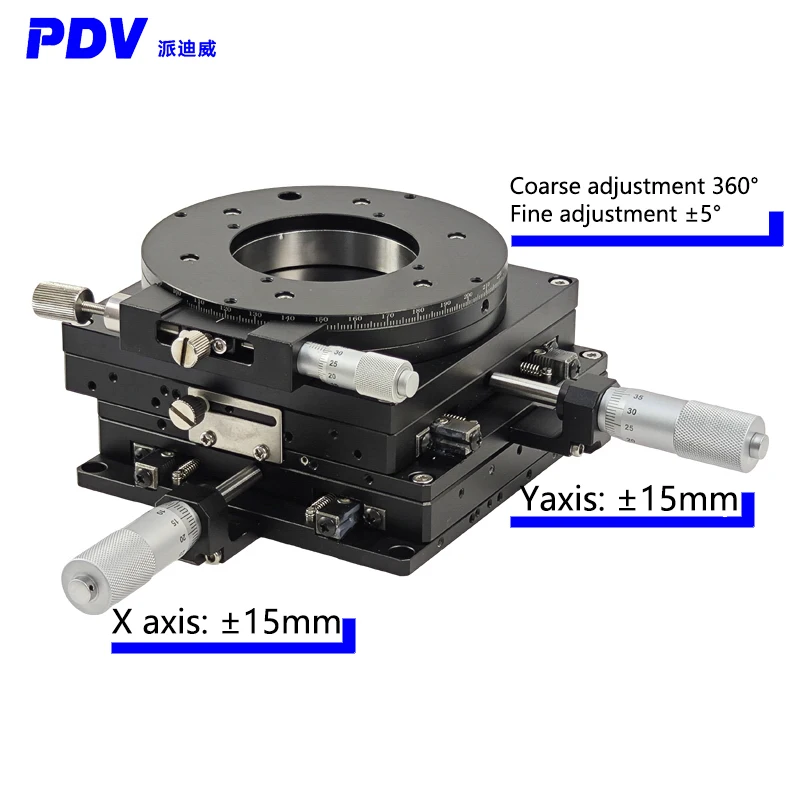 PT-21R100 manual mesa de deslocamento 3D 360 graus áspero ajuste fino mesa deslizante eixo XY viagem 15mm