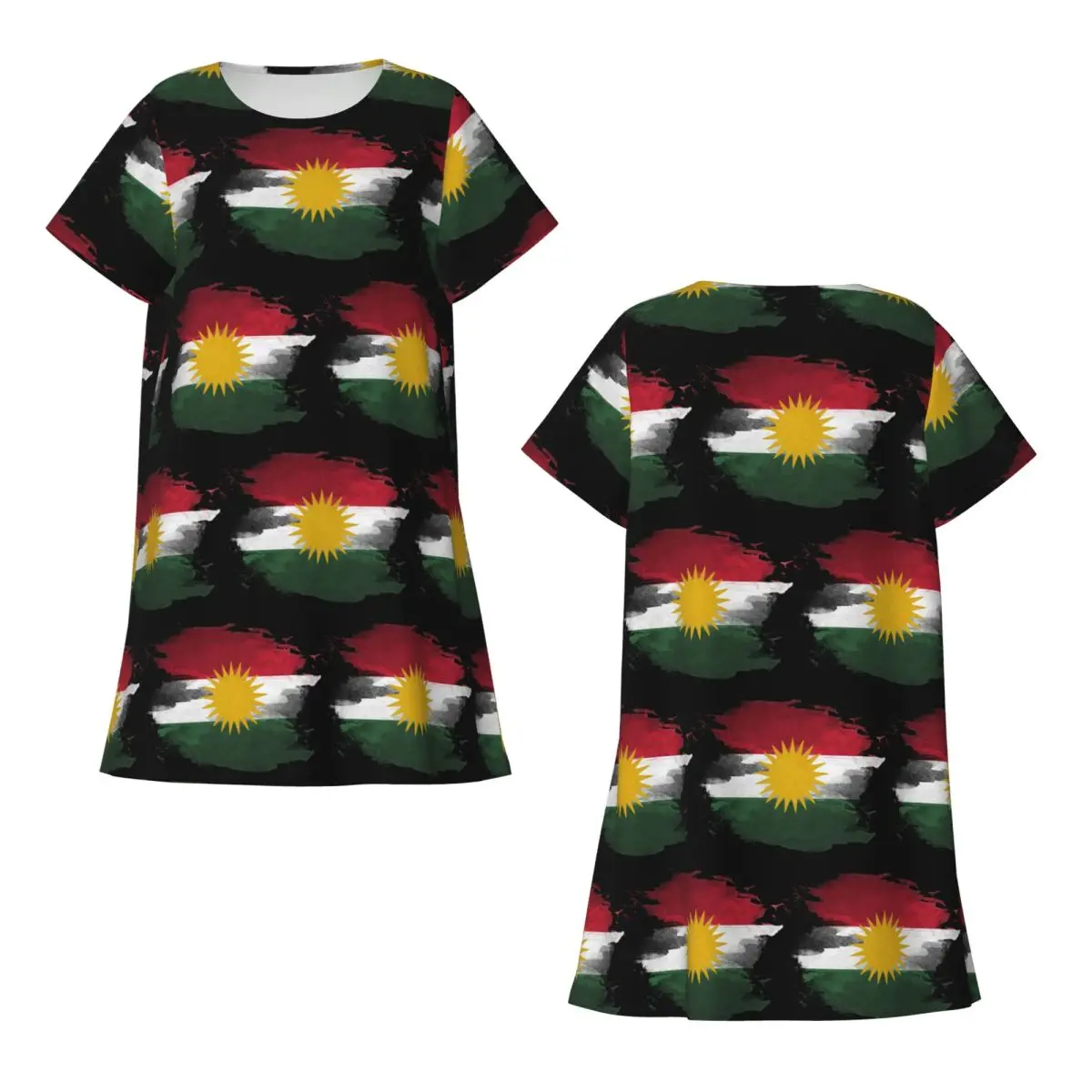 Custom Kurdistan Flag Short Sleeves Nightdress For Sleeping Sleepshirts Women Short Sleeve Nightgowns Soft Pajama Dress