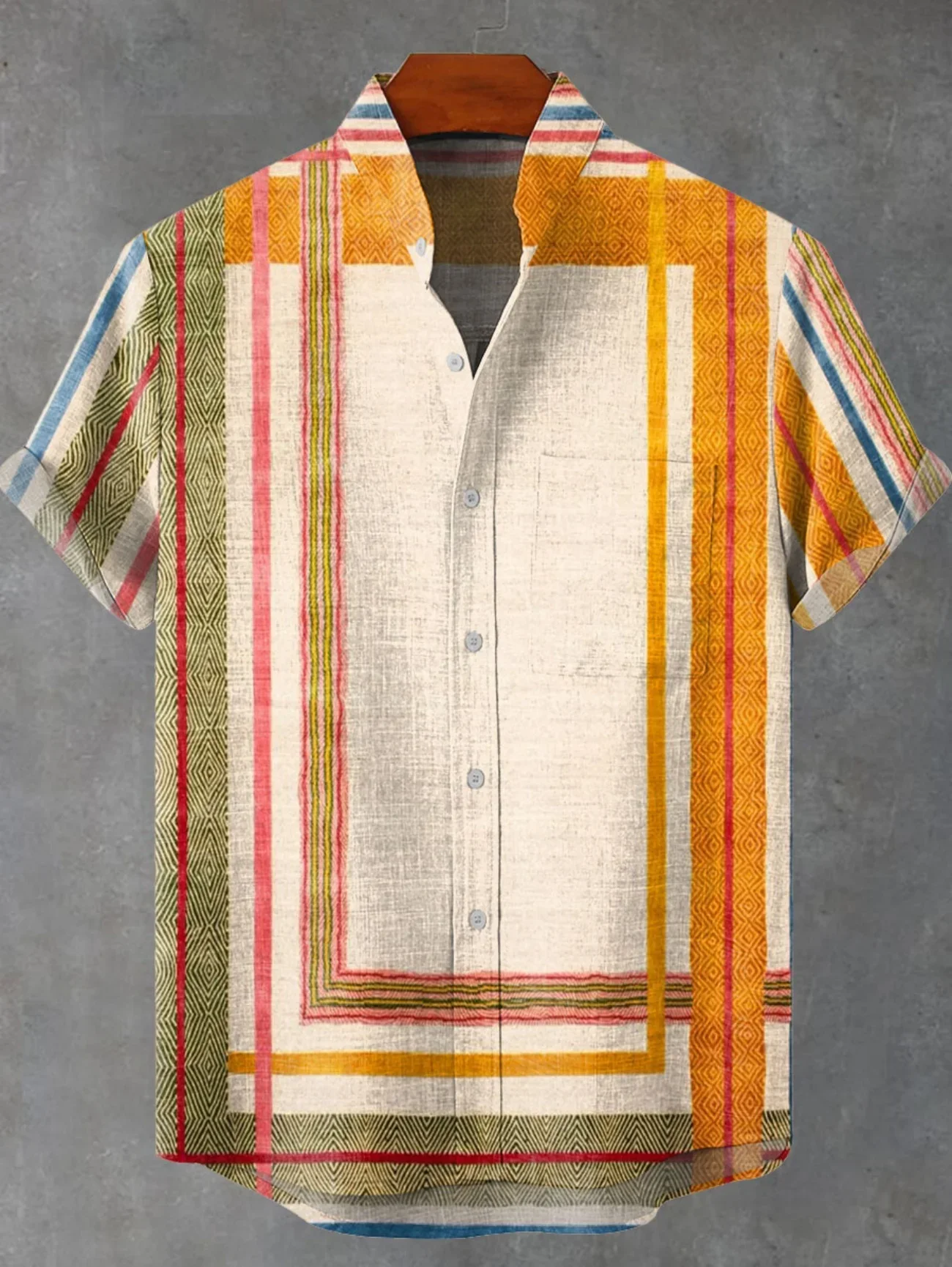 

Men's linen short sleeved shirt new shirt animal pattern clothing men's top 3D branch print men's shirt