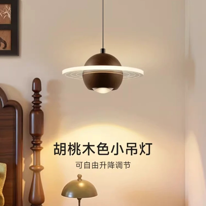 

Retro Walnut Color Planet Small Pendant Light LED Bedroom Bedside Study Restaurant Bar Counter Creative Atmosphere Hanging Lamps