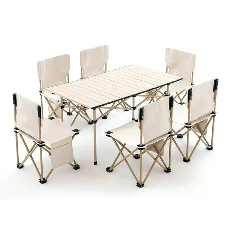 

Outdoor folding table and chair set Portable aluminum alloy barbecue picnic camping supplies Self-driving car egg roll table