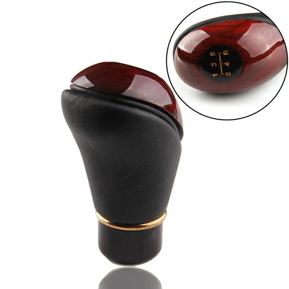 1pcs Car Shift Knobs Wooden PU Leather Cars Truck 5 Speed Lever Manual Gear Stick Knobs Shift Manual Transmission Accessories