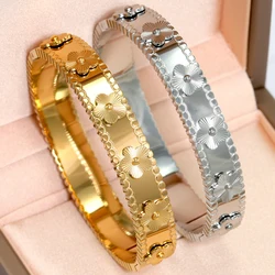 New Fashion Gold Color Stainless Steel Hot Selling Plumbossom Bangles For Women Luxury Five Leaf Flower Bracelet Jewelry Gift