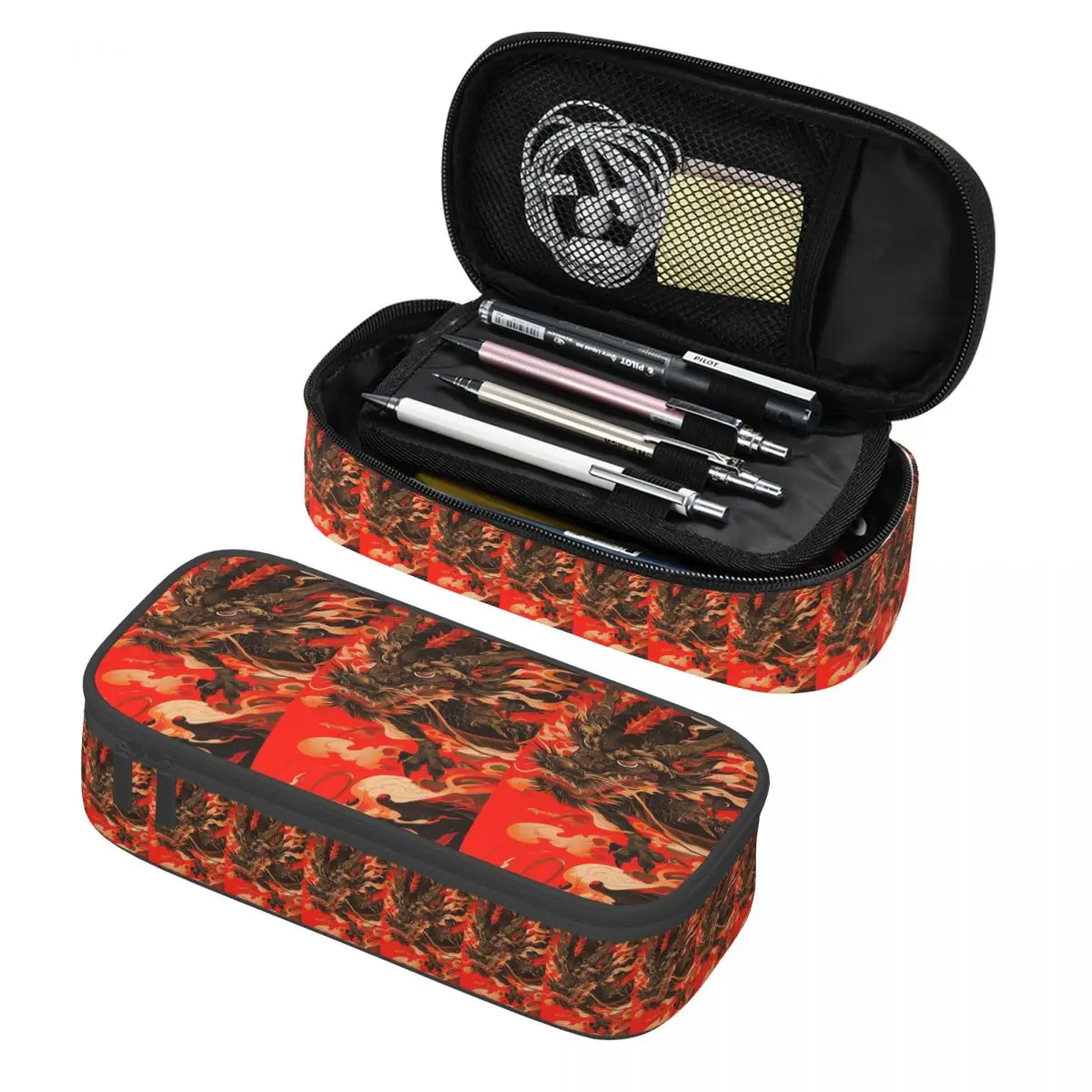 

Ancient Red Dragon Ink Painting Pencil Cases Pen Holder Storage Stationery Supplies Large Storage Pen Box Pencil Bag for Student