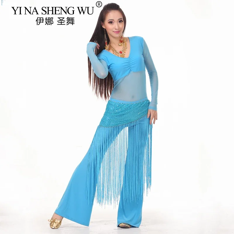 

Комплект из 3 предметов для танца живота, топ, брюки, шарф, профессиональная индийская танцевальная женская одежда для танца живота, танцевальная одежда для практики/выступлений, танцевальная одежда