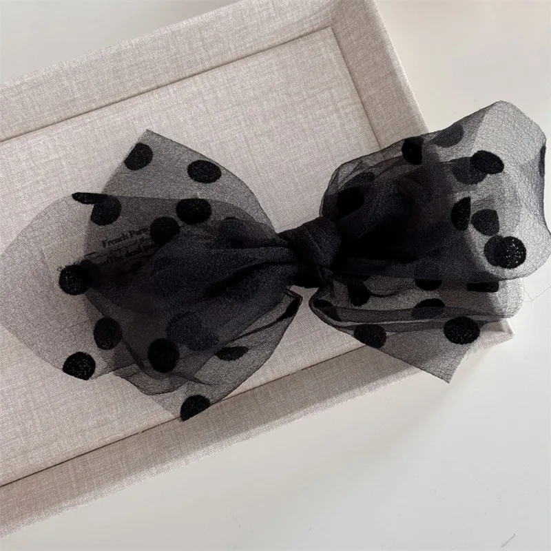 Mesh Polka Dot Barrettes Back Head Sweet Temperament Head Clip Large Bow Spring Clip Elegant Clip Hairware