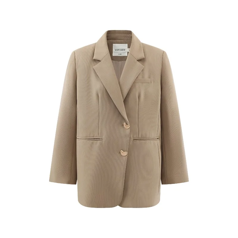 Vintage Oversized Elegant Blazer Suit Jacket Women Autumn Loose Fit Office Coat with Classic Lapel Design for Casual Formal Wear