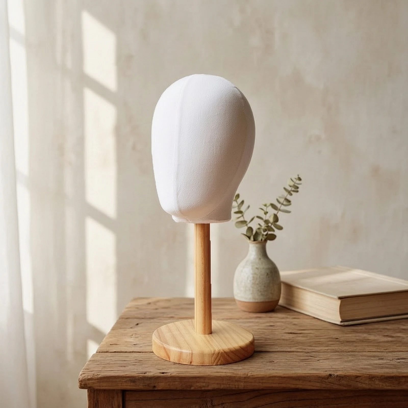 Hat Display Model Head with Wood Stand Countertop Hat Display Stand with Wooden Base Mannequin Head Detachable Sturdy
