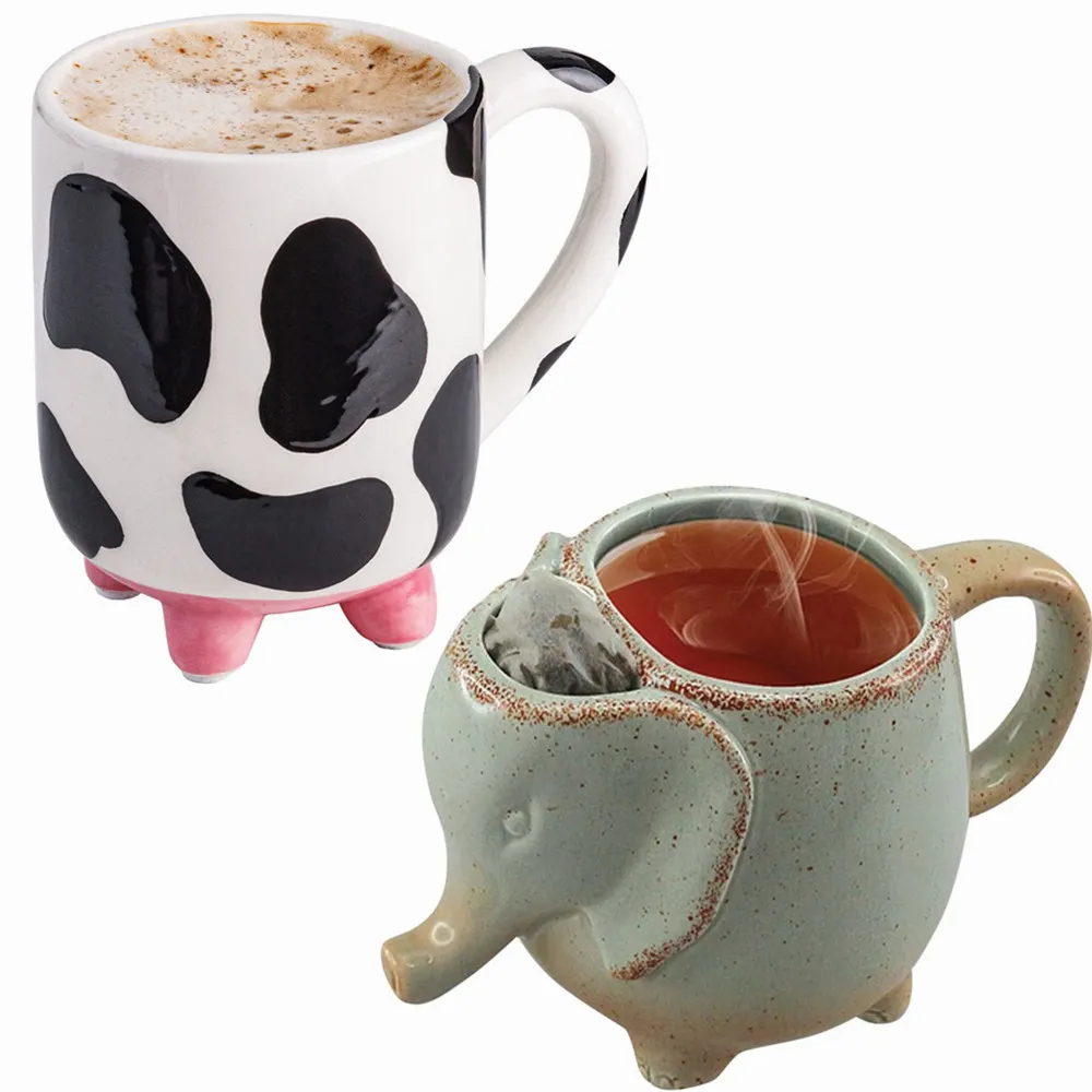 Ältere Kuhbecher aus Keramik mit rutschfesten Füßen, 15 Unzen Milchkuh-Kaffeebecher, handbemalte Keramiktassen, Geschenke, Verwendung für Milch, Kaffee, Getränke