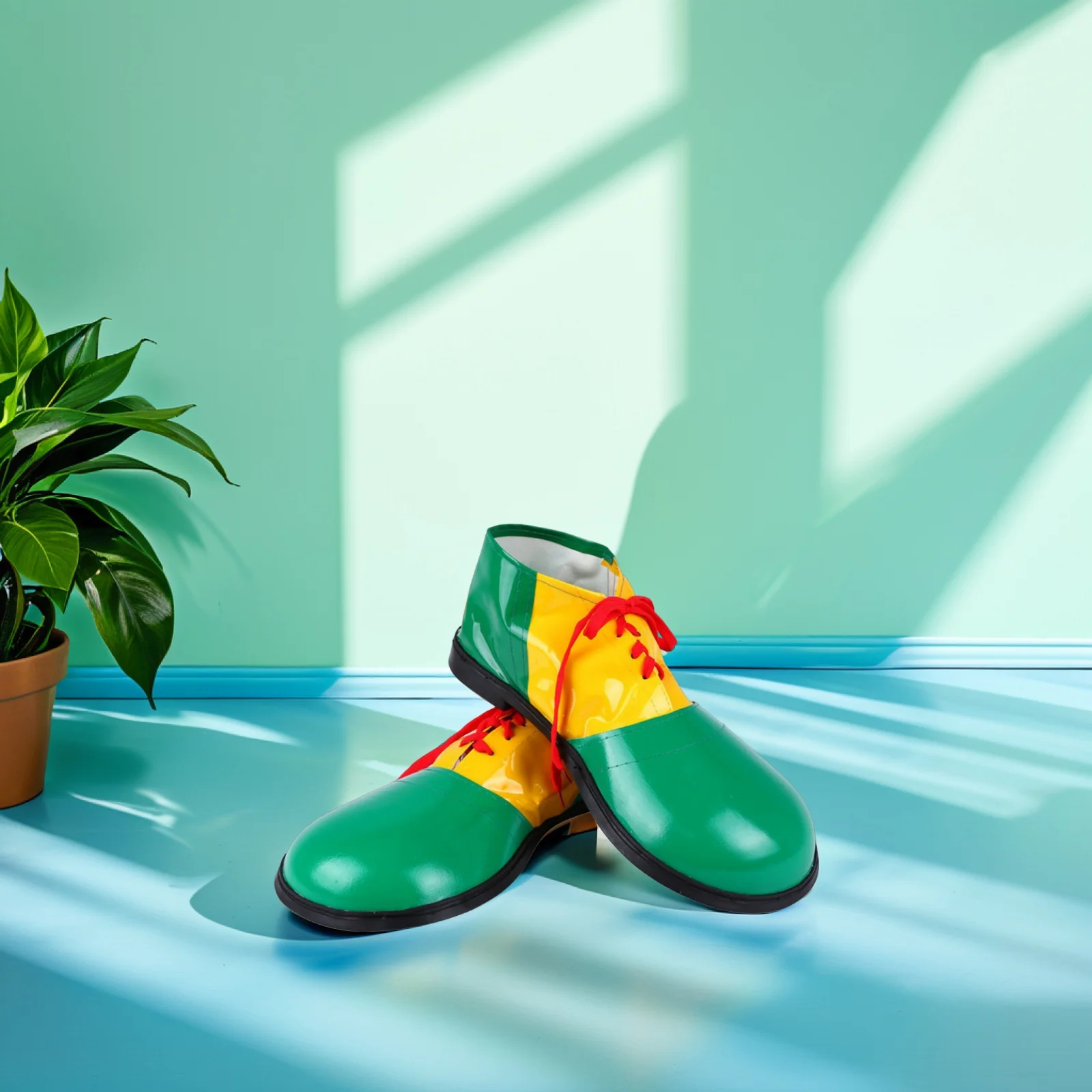 1Pair Clown Shoes Artificial Green Adjustable String Tie Comedy Clown Dress Up Shoes Unisex Adult Party Costume
