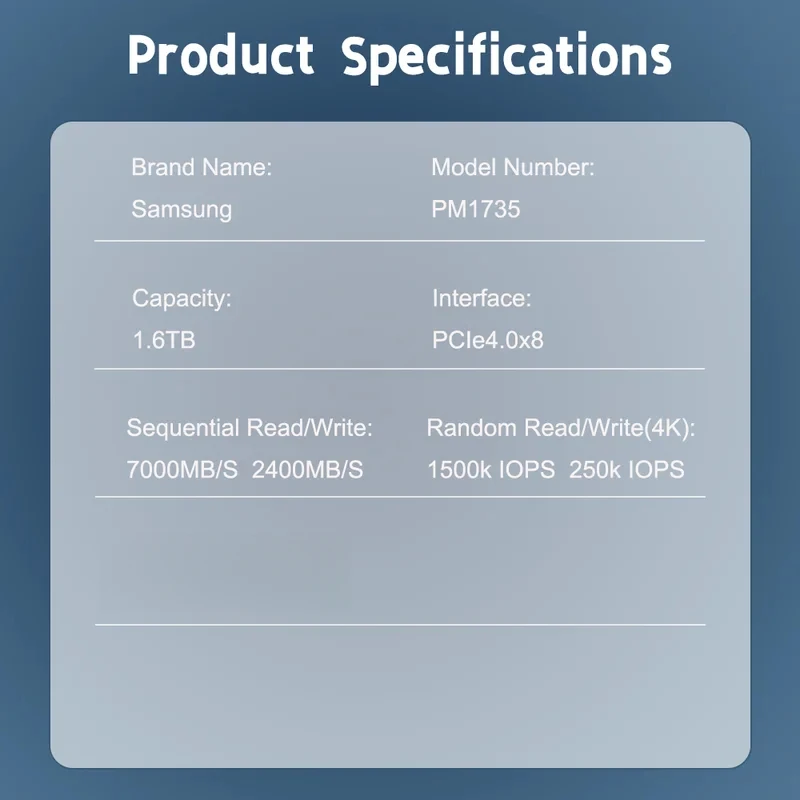 لسامسونج MZ-PLJ1T60 الأصلي PM1735 1.6TB PCIe 4.0x8 SSD مؤسسي HHL قرص صلب خارجي NVMe خادم قرص صلب عالي الأداء