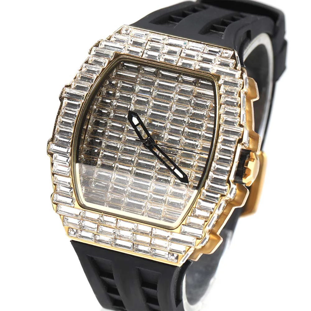 

Stylish Hip-Hop Male Silicone Strap Watch with Full Diamond Dial New Trendy Quartz Movement Wholesale