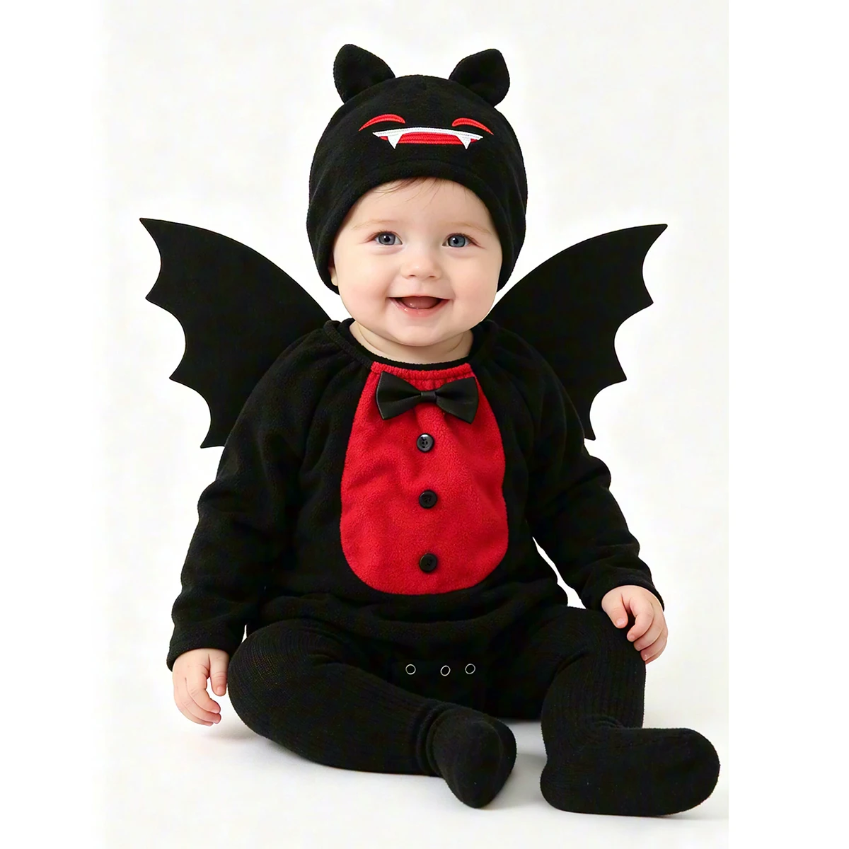 Umorden Infant Baby Boys Girls Halloween Bat Costume Romper Bodysuit Wings Hat 3pcs Set Fleece Devil Vampire Costumes - view 2
