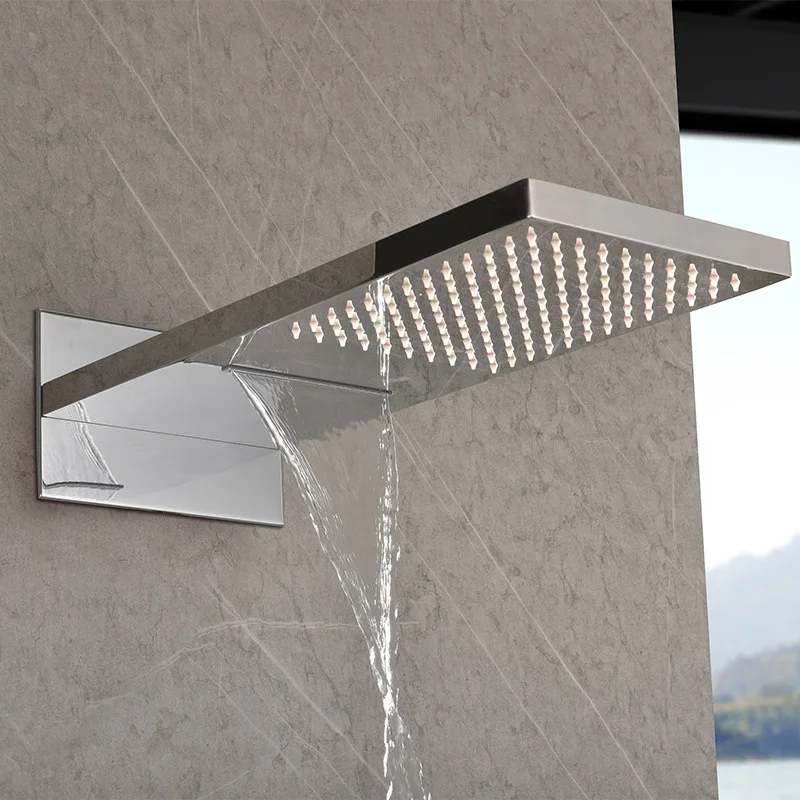 Hot Cold Bathroom Ceiling Rainfall Shower System Waterfall Smart Thermostatic Shower Tap Wall Mounted Concealed Shower Head Set