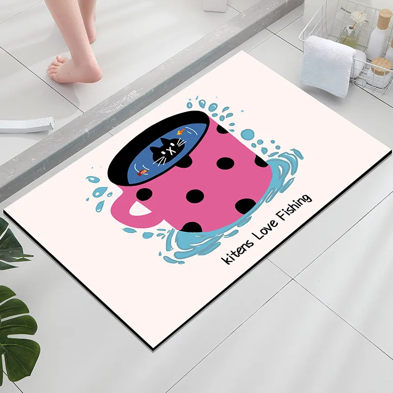 

1 шт. мультяшная чашка, коврик для ванной комнаты с диатомовой землей, впитывающий дверной коврик для душевой комнаты, коврик для входной двери, коврик для ног ванны