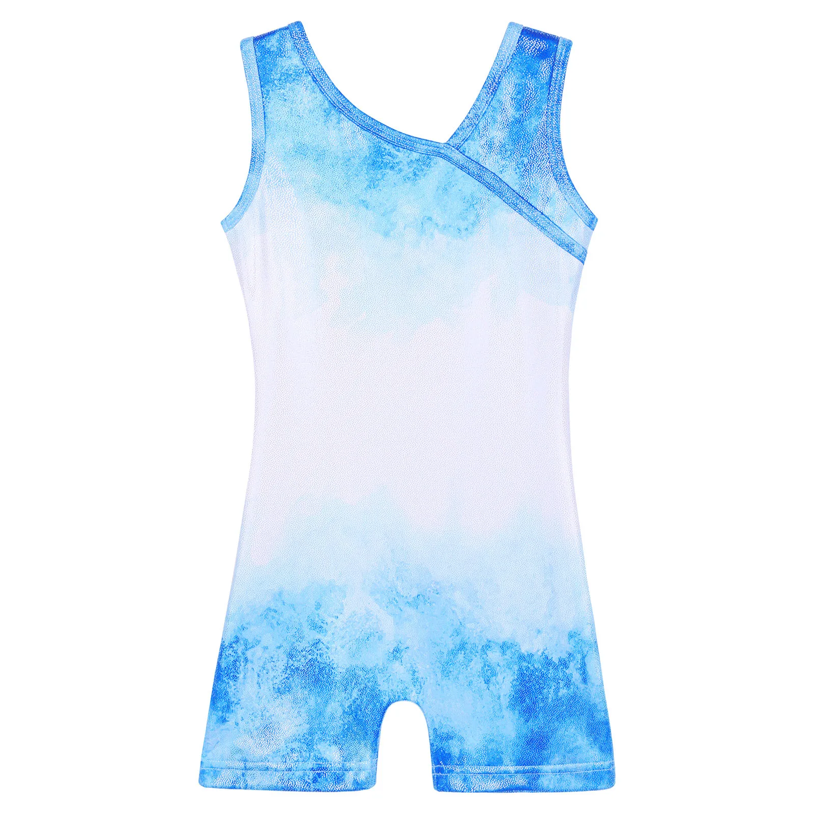 BAOHULU-leotardo de una pieza para gimnasia para niñas pequeñas, camiseta sin mangas con rayas brillantes, ropa de baile de Ballet azul degradado