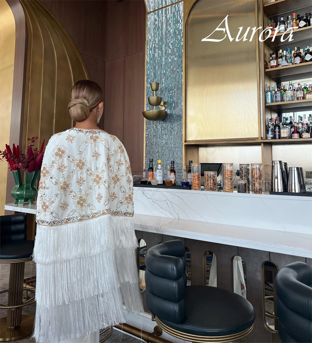 

Customized Classic White Evening Dress Temperament Cocktail Dress Boat Neck Sleeveless Special Occasion Gowns Tassel Fashion