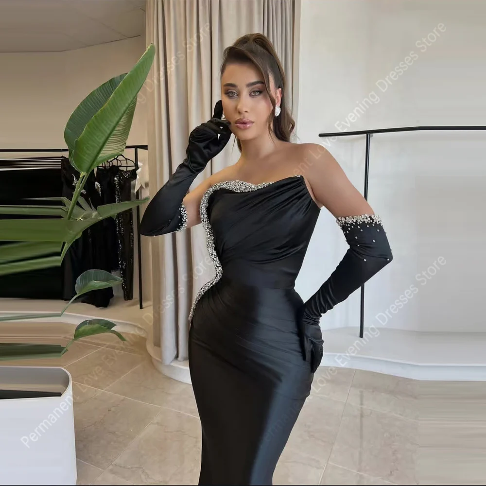 2025 Elegant Satin Women Evening Dresses Sexy Sleeveless Mermaid Prom Gown Princess Vestido Para Mujer Without Gloves Customized