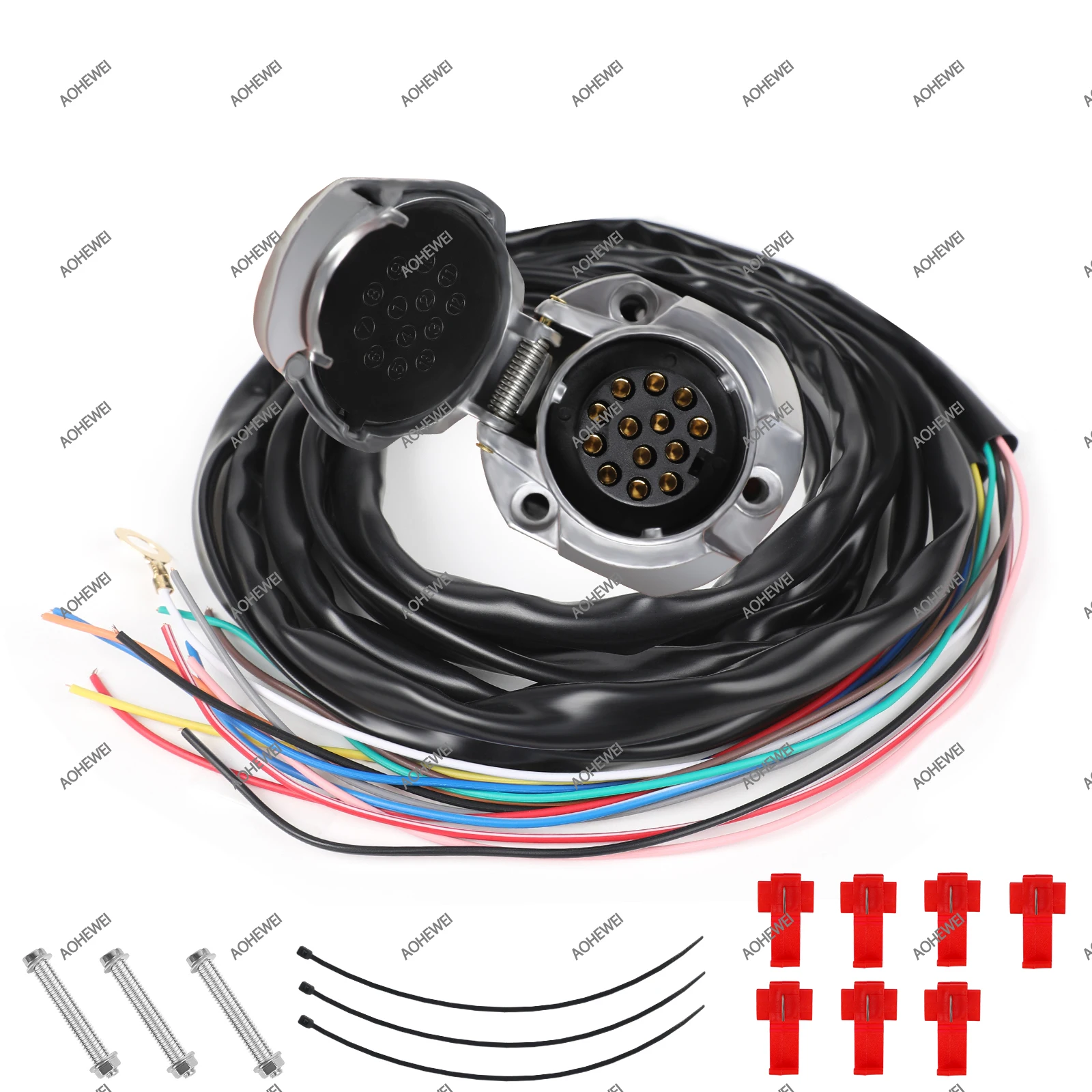 

AOHEWEI 13 Pin Pre-wired Socket Trailer Connectors 13 Way with 2M 13 Core Cable Electrics Adapter for Truck RV Caravan