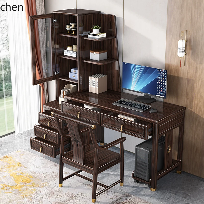 b1 new Chinese ebony solid wood desk bookshelf combination light luxury bedroom writing desk office computer desk