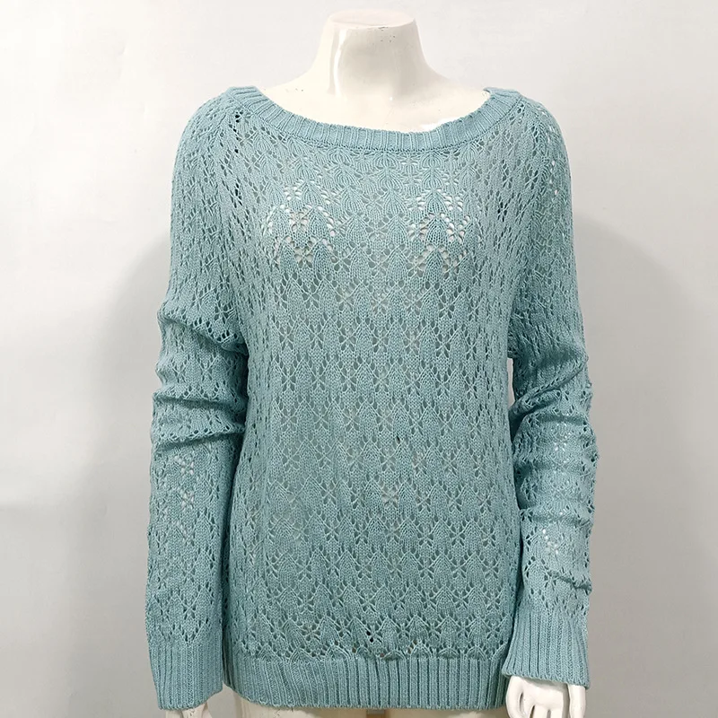 

Women's Sweater 2023 Spring/Summer New Solid Color Crocheted Hollowed Out Turtleneck Loose Sweater