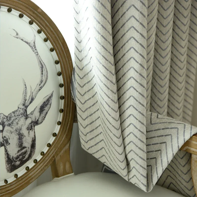 

Простые и современные утолщенные синельные шторы с отделкой в геометрическую полоску, затеняющие шторы для гостиной, столовой, спальни