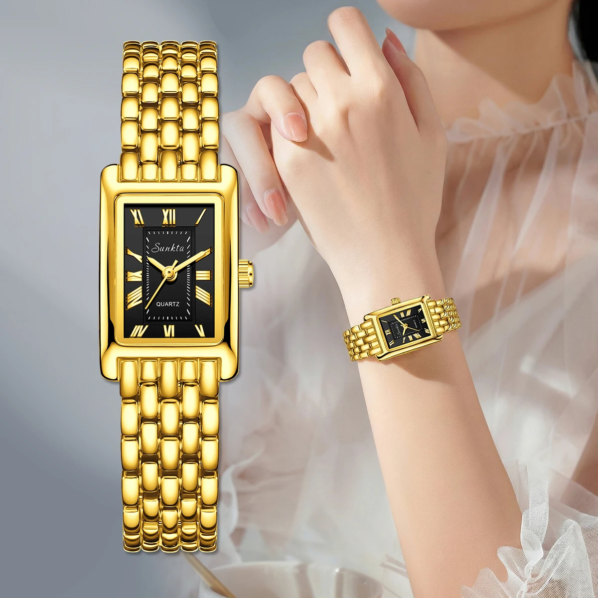 

LIGE New Design Ladies Watch Fashion Quartz Wristwatch Silver Simple Square Women Watches Luxury Stainless Steel Folding Clock
