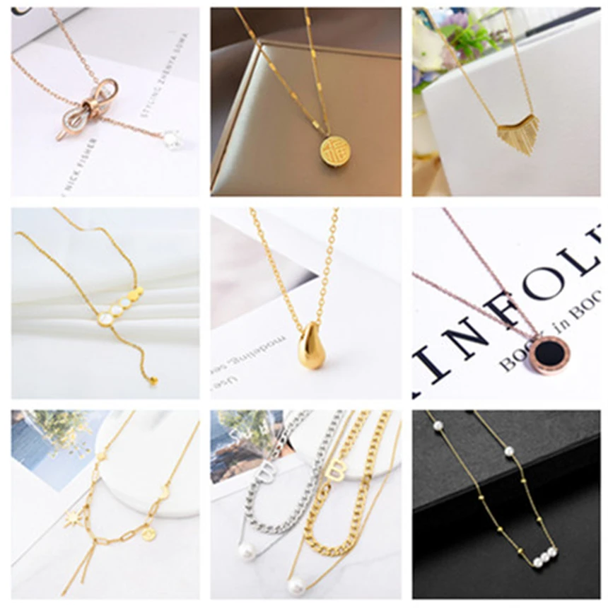 316L Stainless Steel 9 Different Styles Geometry Tassel Pendant Clavicle Chain Ladies Necklace Fashion Exquisite Jewelry SAN759