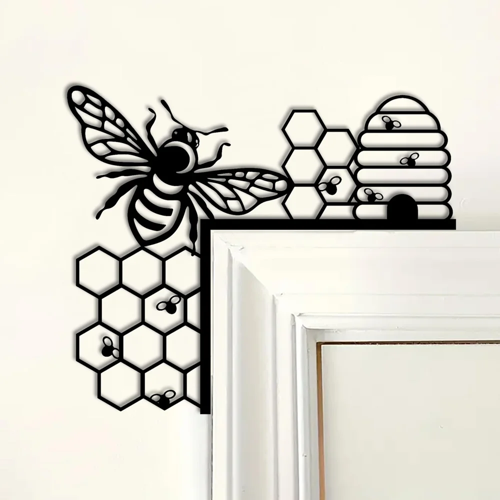 

Iron Bees and Hive Door Frame Silhouette Decor Room Wall Sculpture Home Offices Decor Artwork Holiday Family Patio Signs Gifts